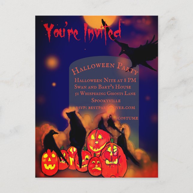 Carte Postale Citrouilles de la fête d'Halloween Ravens Pleine l (Devant)