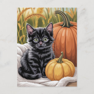 Carte Postale Citrouilles et chat noir modernes tendance pour Ha