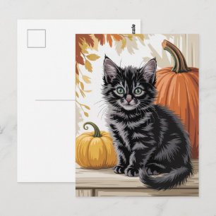 Carte Postale Citrouilles et chat noir modernes tendance pour Ha