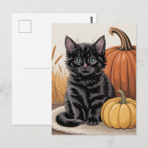 Carte Postale Citrouilles et chat noir modernes tendance pour Ha