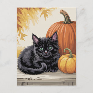 Carte Postale Citrouilles et chat noir modernes tendance pour Ha