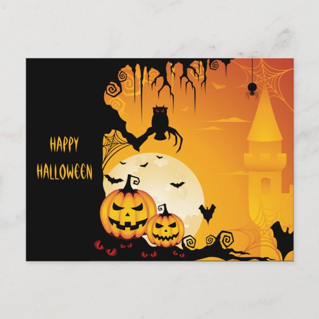 Carte Postale Citrouilles et Pleines lunes d'Halloween effrayant (Devant)