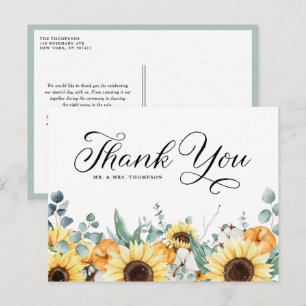 Carte Postale Citrouilles et tournesols Mariage de automne Merci