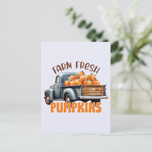 Carte Postale Citrouilles frais - Camion rustique (Debout devant)