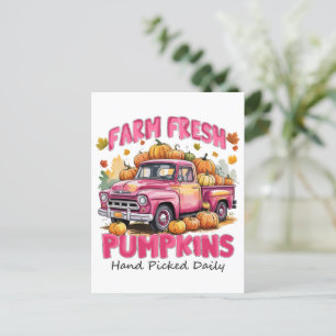 Carte Postale Citrouilles frais de ferme - Camion rose Harvest d