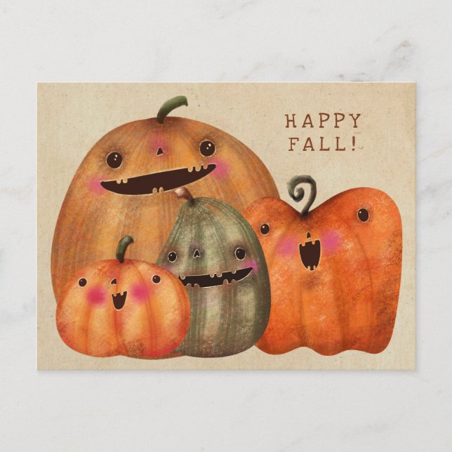 Carte Postale Citrouilles heureux - Joli Halloween (Devant)