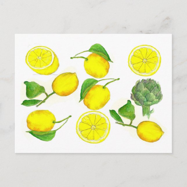 Carte Postale Citrus citron Fruit Aquarelle Peinture Art (Devant)
