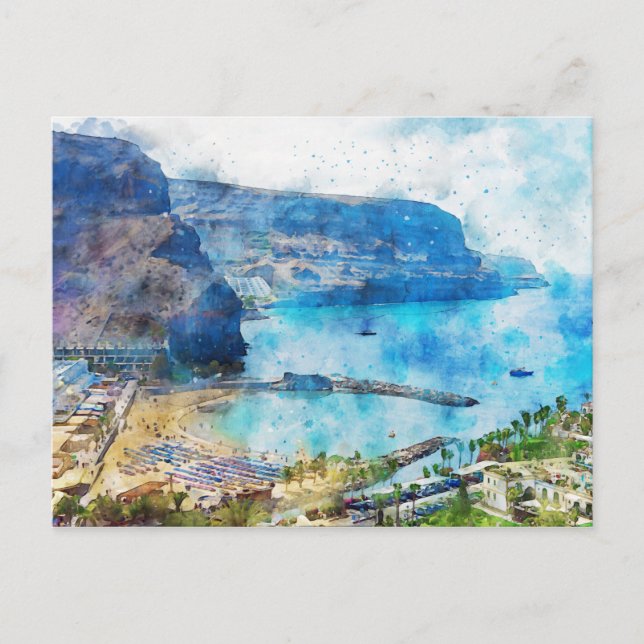 Carte Postale Cityscape Puerto de Morgan at Gran Canaria. Paint. (Devant)