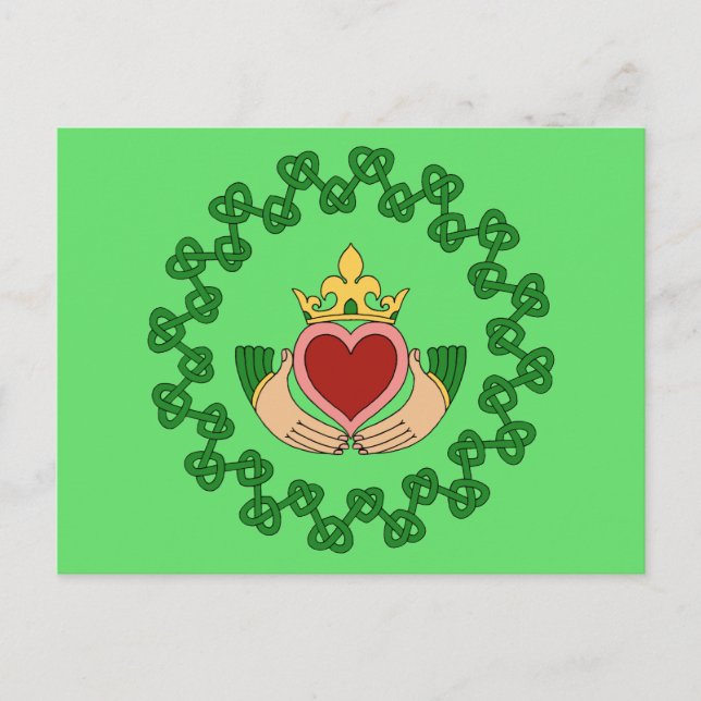 Carte Postale Claddagh et Green Knotwork (Devant)