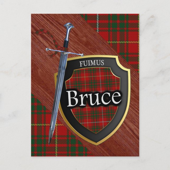 Carte Postale Clan Bruce Tartan Épée et Bouclier (Devant)