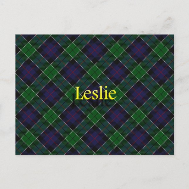 Carte Postale Clan écossais Leslie Tartan (Devant)