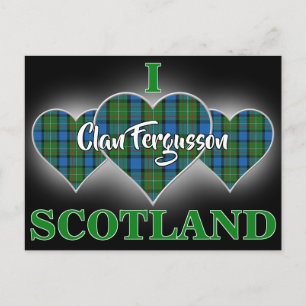 Carte Postale Clan Fergusson I Love Scotland Tartan Heart