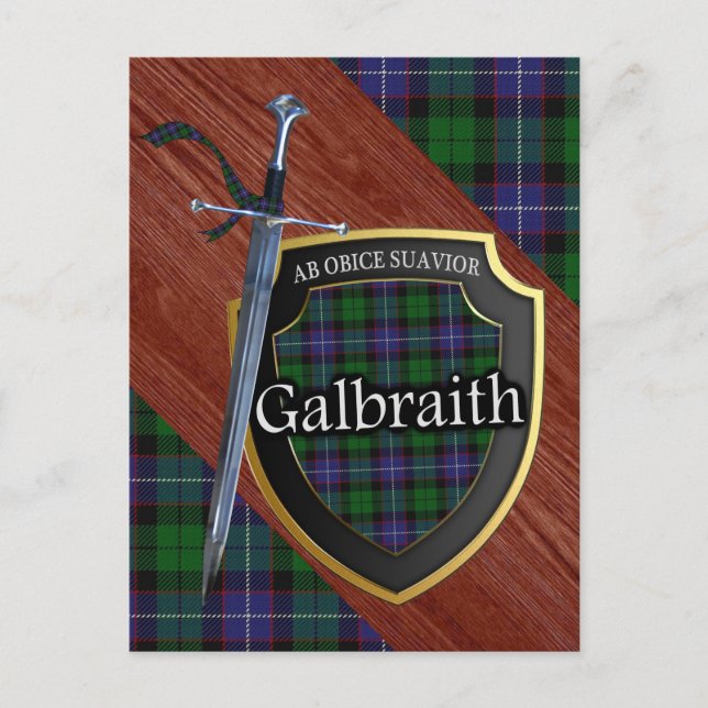 Carte Postale Clan Galbraith Tartan Epée & Bouclier (Devant)