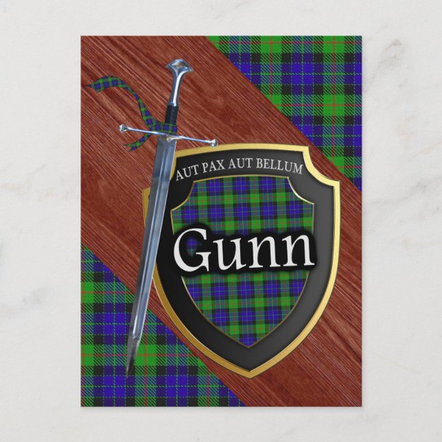Carte Postale Clan Gunn Tartan Epée & Bouclier (Devant)