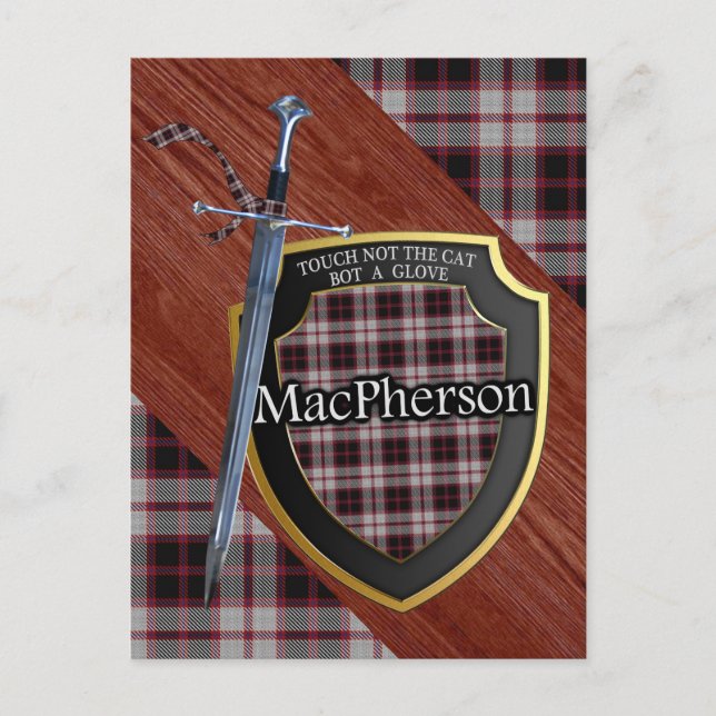 Carte Postale Clan MacPherson Tartan Sword & Shield (Devant)