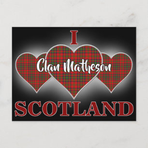 Carte Postale Clan Matheson I Love Scotland Tartan Heart