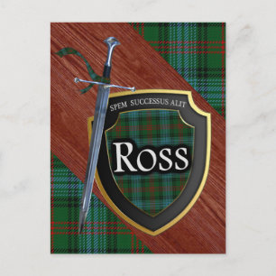Carte Postale Clan Ross Tartan Epée & Bouclier