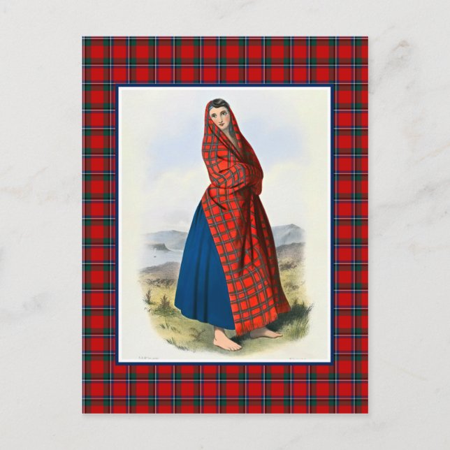 Carte Postale Clan Sinclair Illustration Vintage Cadre Tartan (Devant)