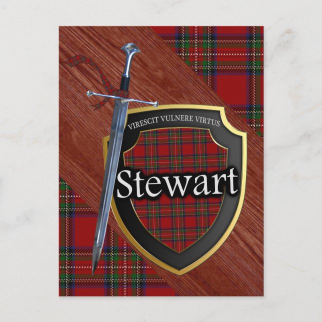 Carte Postale Clan Stewart Tartan Epée & Bouclier (Devant)