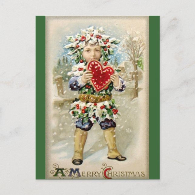Carte Postale Clapsaddle : Holly Boy avec coeur (Devant)