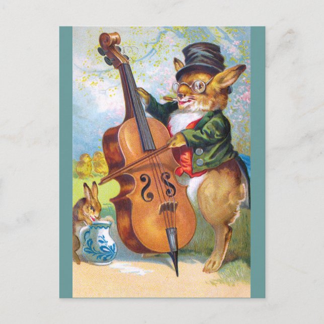 Carte Postale Clapsaddle : Lapin avec Cello (Devant)