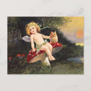 Carte Postale Clapsaddle : Little Cherub sur Champignons