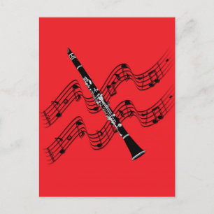 Carte Postale Clarinet sur arrière - plan rouge