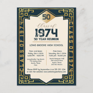 Carte Postale Classe Art Déco de 1974 50 Année Réunion du lycée