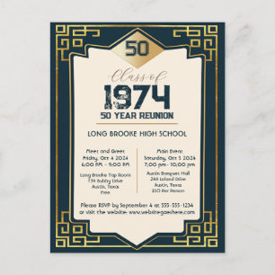 Carte Postale Classe Art Déco de 1974 50 Année Réunion du lycée