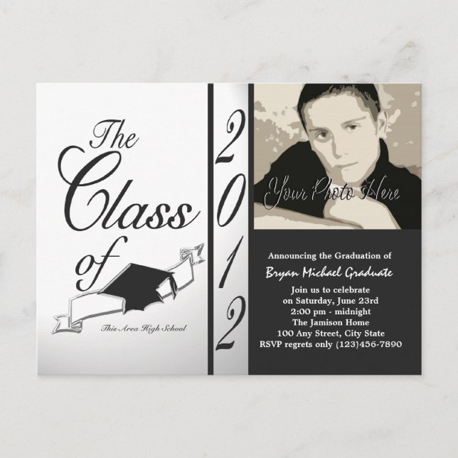 Carte Postale Classe de 2012 Photo invitation Black (Devant)
