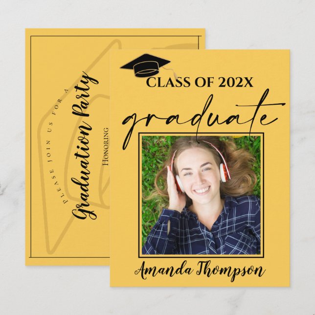 Carte Postale Classe De 2024 Faire-part Diplômé En Photo Jaune (Devant / Derrière)