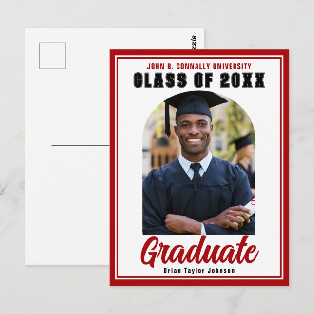 Carte Postale Classe de 2025 Red Graduation Photo Moderne Gradua (Devant / Derrière)