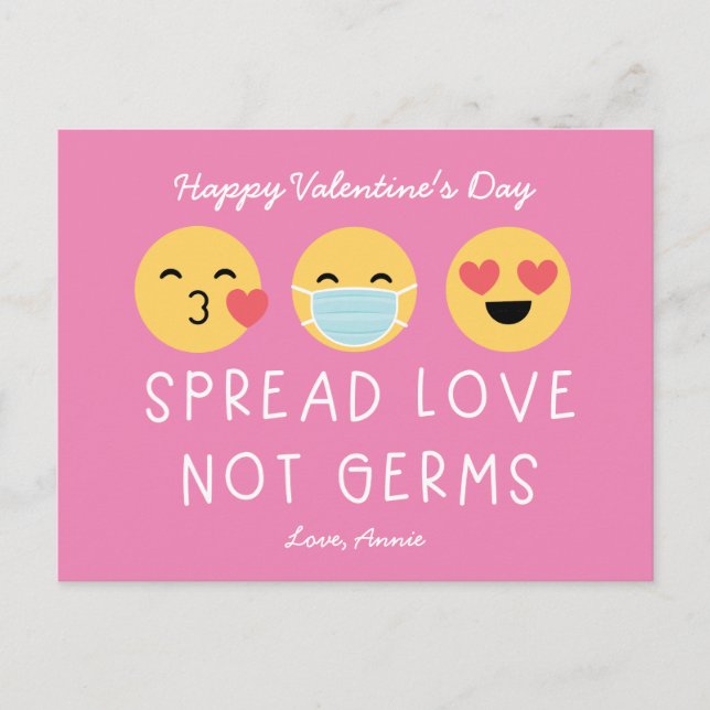 Carte Postale Classe Emoji Valentine - Rose (Devant)