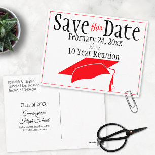 Carte Postale Classe Reunion Enregistrer La Date Red Graduation 