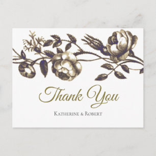 Carte Postale Classic Elegant Or Vintage Fleurs Merci