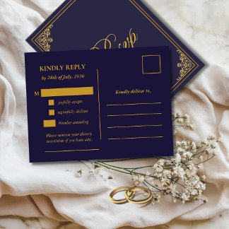 Carte Postale Classic Gold Frame Wedding RSVP Postcard
