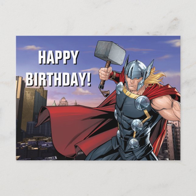 Carte Postale Classique Avengers | Thor Leaping Avec Mjolnir (Devant)