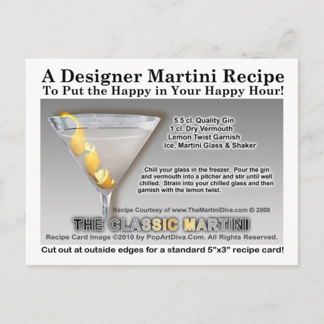 Carte postale classique Gin Martini Recette (Devant)