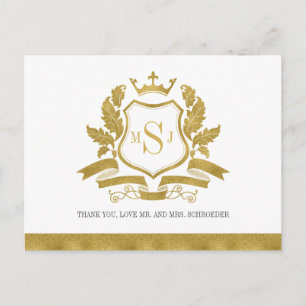 Carte postale classique Mariage en or Crest Merci