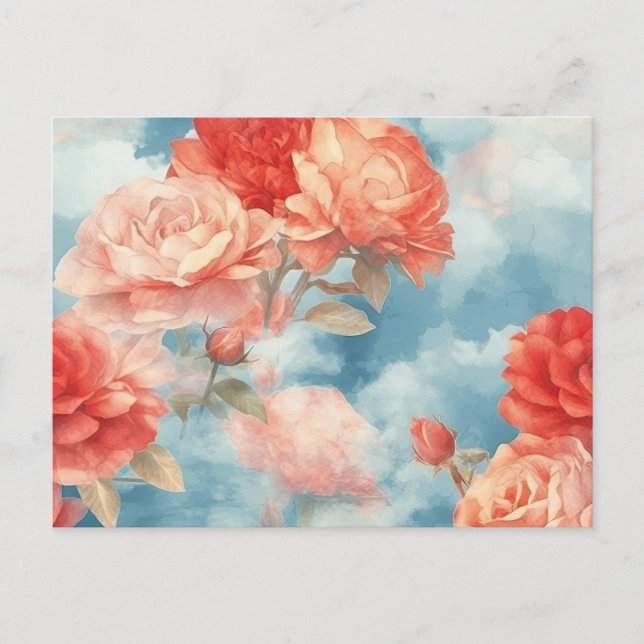 Carte Postale Classiques - Roses roses angéliques et rouges dans (Devant)