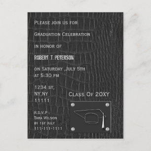 Carte Postale classy gris cuir fête de graduation Invitation