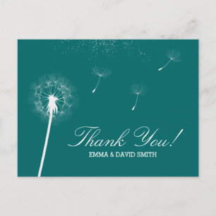 Carte Postale Classy Teal Green Dandelion Blowing Thank You