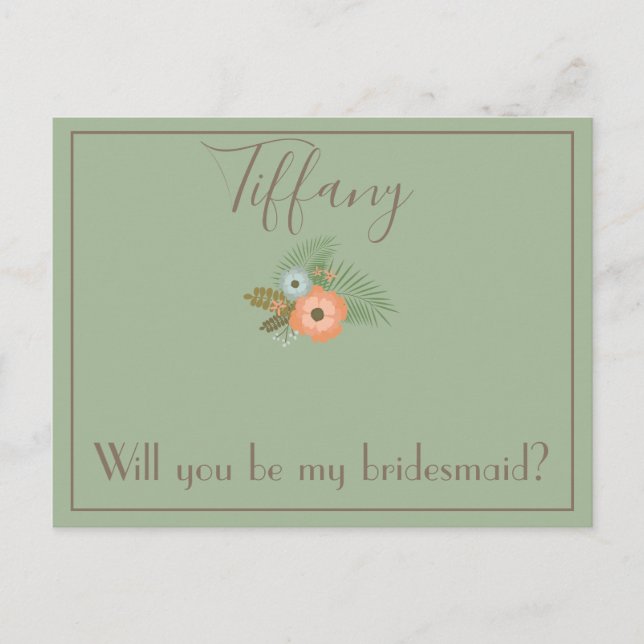 Carte Postale Classy Will You sera ma femme d'honneur florale (Devant)