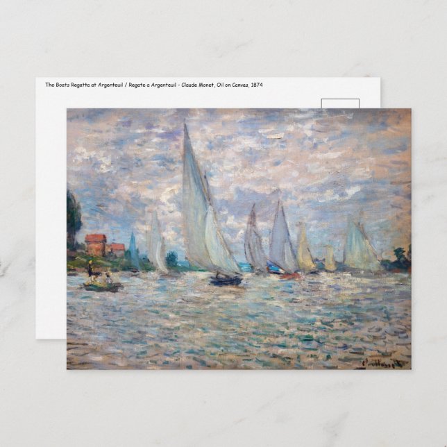 Carte Postale Claude Monet - Bateaux Regatta à Argenteuil (Devant / Derrière)