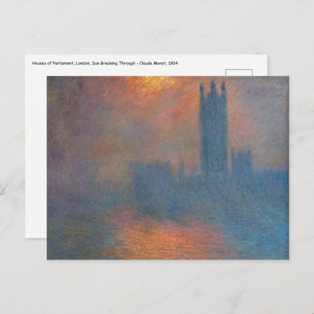 Carte Postale Claude Monet - Chambres du Parlement Londres (Devant / Derrière)