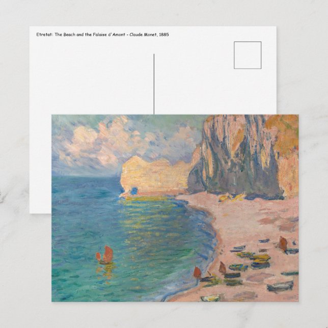 Carte Postale Claude Monet - Etretat : Plage et Falaise d'Amont (Devant / Derrière)
