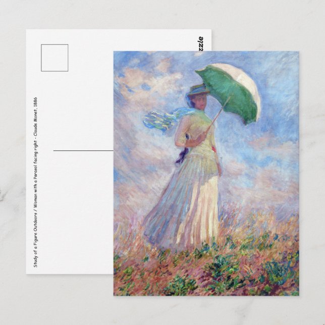 Carte Postale Claude Monet - Femme à l'ombrellé tournée vers la  (Devant / Derrière)
