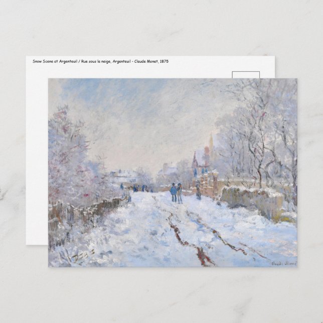 Carte Postale Claude Monet - Scène de neige à Argenteuil (Devant / Derrière)
