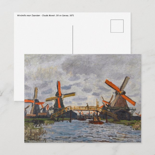 Carte Postale Claude Monet - Windmills près de Zaandam (Devant / Derrière)