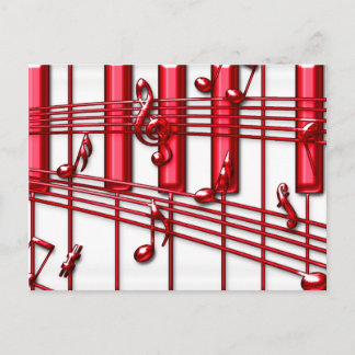 CARTE POSTALE CLAVIER ROUGE PIANO